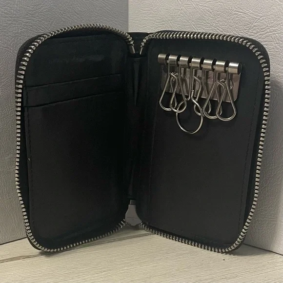 Saint Laurent Black Croc-Embossed Zip Around Card and Key Case - Picture 4 of 5